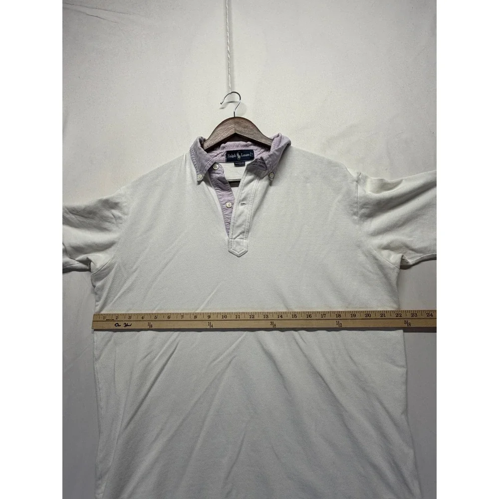 Ralph Lauren Polo Shirt Mens Large White Contrast Collar Cotton Logo Golf Tennis